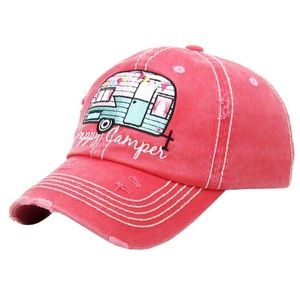 Happy Camper Vintage Style Distressed Ball Cap